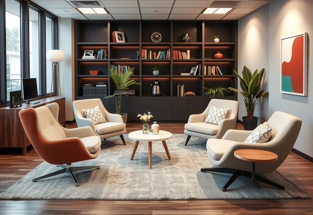 Relaxační zóna v brandocean s pohodlnými křesly a kávovarem